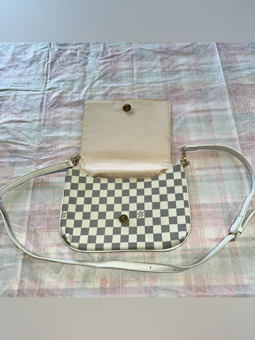Louis Vuitton Damier Azur Check Canvas Crossbody in Ivory and Light Gray